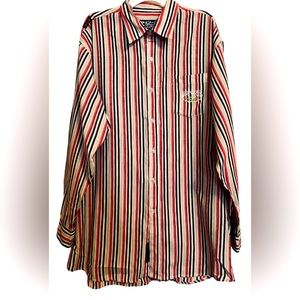 AKADEMICS Shirt Mens 3xl Red Striped Button Down Long Sleeve Stadium Division